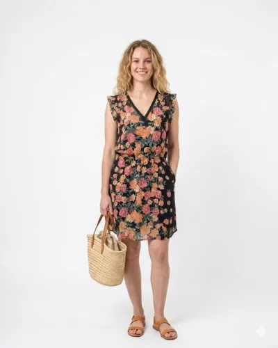Vestido Farm Original Tam M - Floral com Transparência e Bolsos