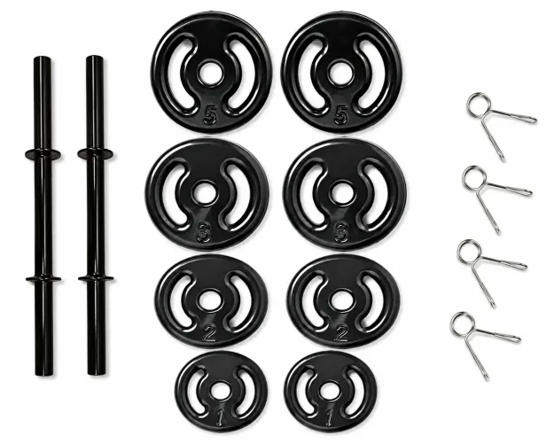 Kit 22 kg Anilha emborrachada par barra oca 40cm academia em casa