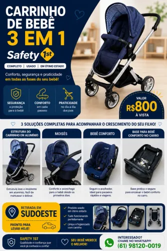 Carrinho de bebê Safety 1st - 3 em 1 - cor azul marinho
