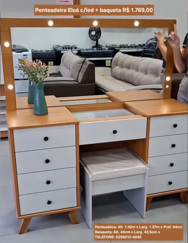 Penteadeira Eloá c/led + baqueta R$ 1.769,00
