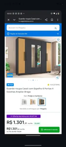 Guarda roupa casal com espelho 6 portas 4 gavetas/ 2 Armário de cozinha branco.
