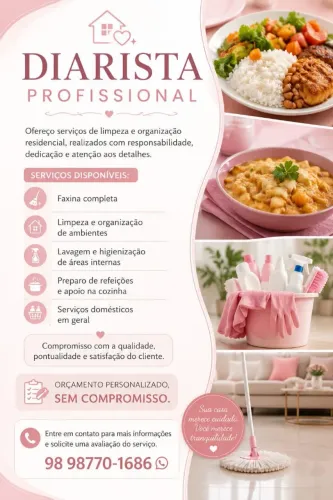 DIARISTA PROFISSIONAL/COZINHEIRA PROFISSIONAL