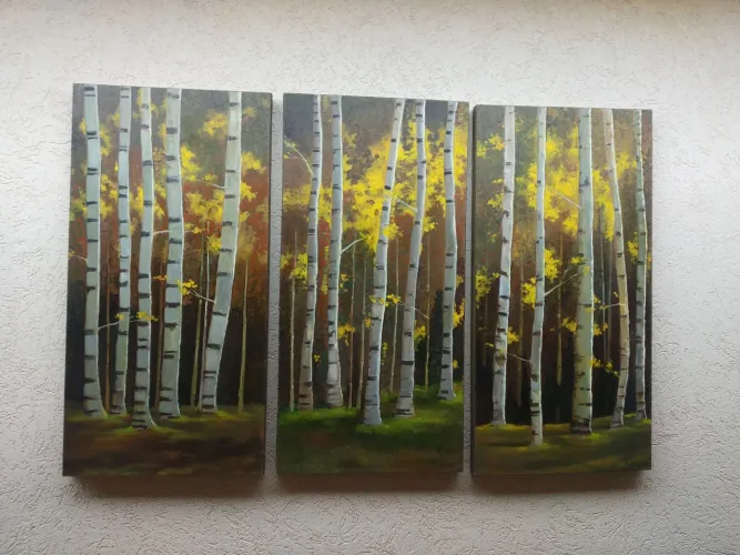Trio de quadros pintura a mão, R$260,