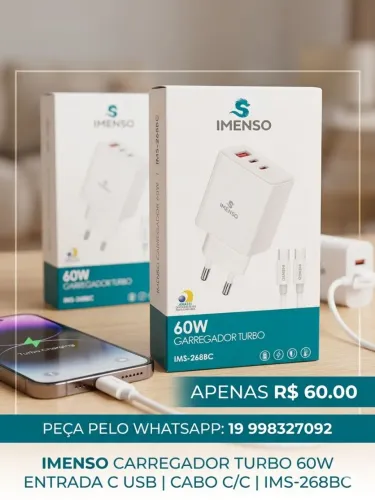 Imenso carregador 60w cabo C/C ims-268bc