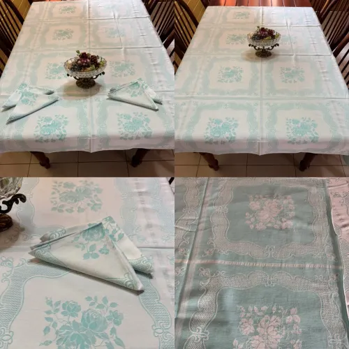 TOALHA DE MESA JACQUARD VERDE C/4 GUARDANAPOS