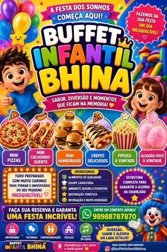 Buffet Bhina infantil e adulto para todos os tipos de eventos