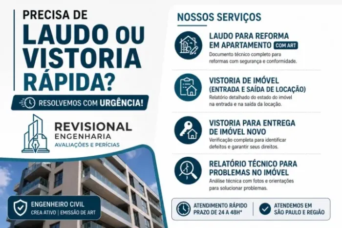 LAUDO E VISTORIA DE IMÓVEIS - ATENDIMENTO RÁPIDO