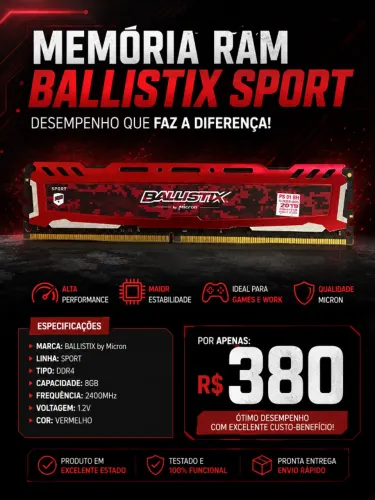 Memória RAM Ballistix Sport 8GB DDR4
