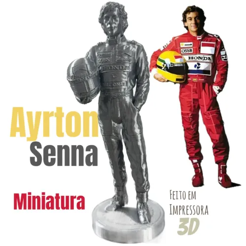 Miniatura Ayrton Senna Escultura Prateada Feito em Impressora 3D