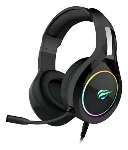 Fone de ouvido Headset over-ear gamer Havit H2232D 2xP2, RGB - Preto