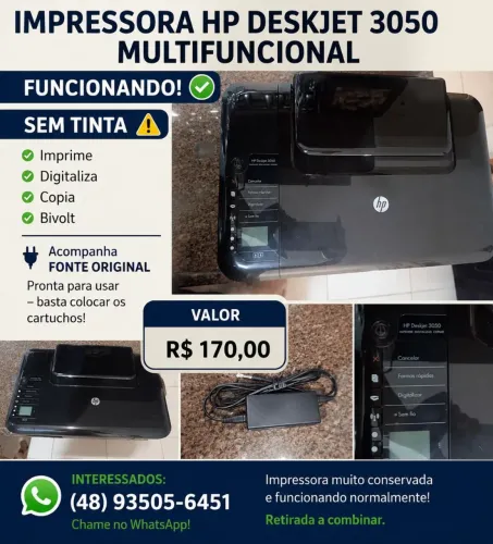 Impressora, copiadora,e digitalizadora HP Deskjet 3050