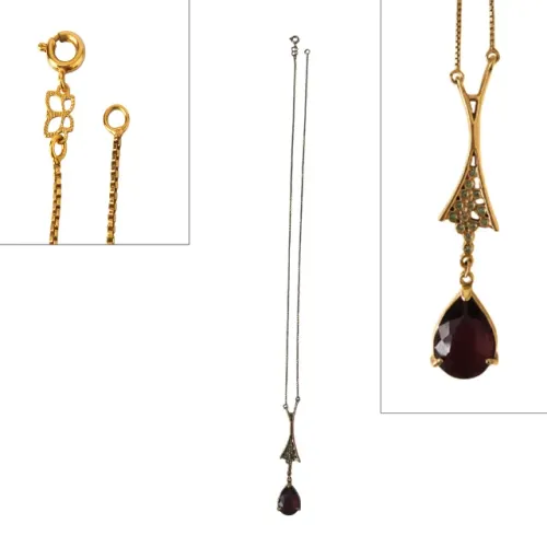 Cordão Rommanel Folheado a Ouro 18k Pingente Gota Cristal Vinho