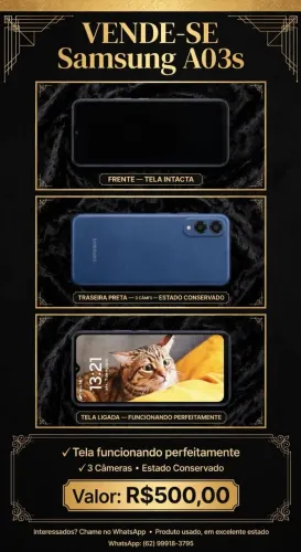 Vende-se smartphone Samsung Galaxy A03S memória 64g modelovom expansão 64g