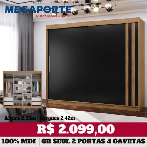 Guarda Roupa Casal 100% MDF 2 Portas de Correr 4 Gavetas (Novo) Entrega Grátis! 
