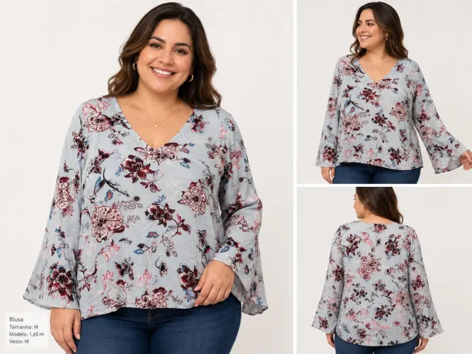 Blusa Fem Floral - Moça Bonita - Nova
