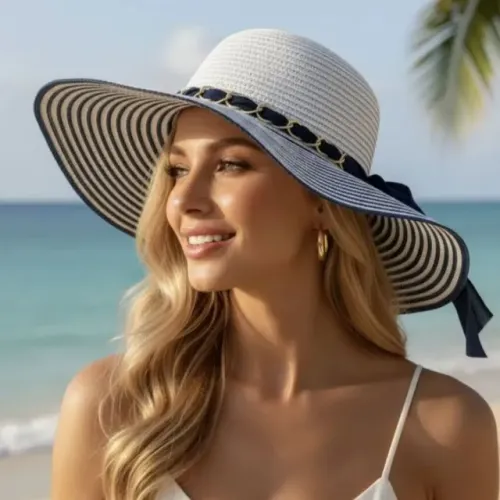 RETIRADA TAGUATINGA Chapéu Aba Larga Floppy de palha Listrado Moda Verão