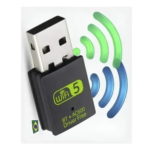 Placa de rede Wifi Usb + Adaptador Bluetooth 2 em 1 600Mbp Dual Band 2.4Ghz 5Ghz