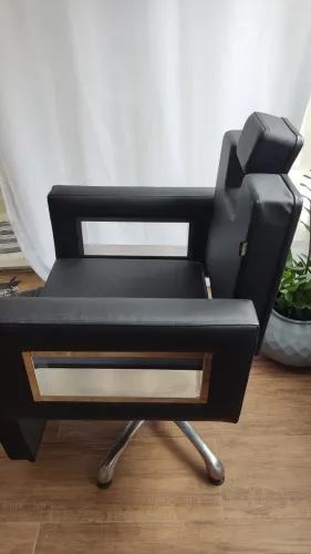 Cadeira cabeleireiro moderna inox reclinável com apoio base estrela