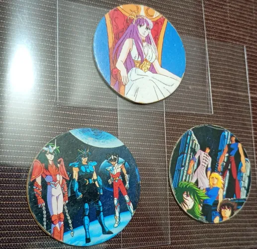 Tazos cavaleiros do zodíaco Ninho Soleil Mini diskus números 14,32 e 43