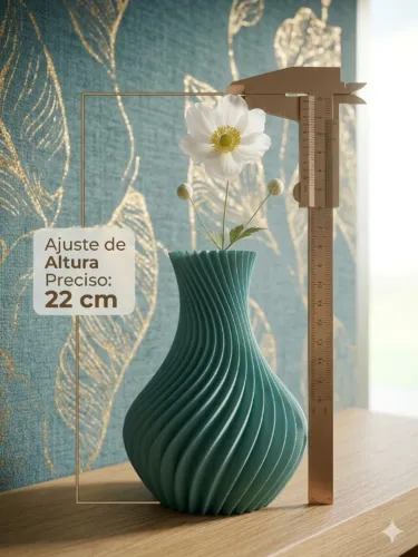 Vaso Decorativo Moderno 22cm Espiral Impressão 3D Turquesa