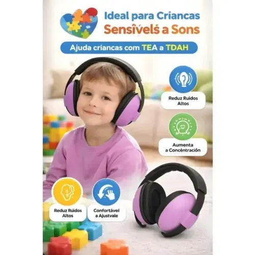 Abafador Ruido Protetor Auricular Autismo Tdah Autista Rosa Infantil