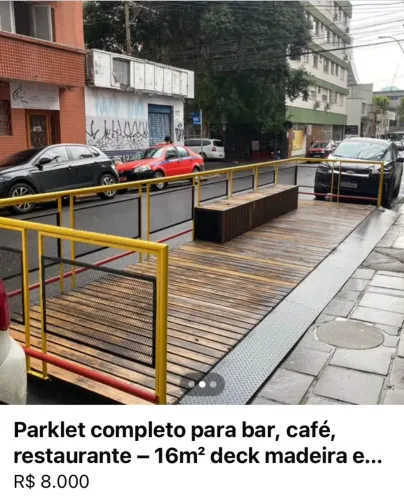 Parklet completo para bar, café, restaurante - 16m² deck madeira e metal