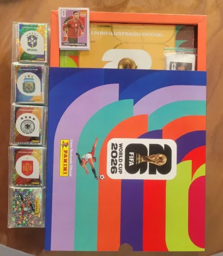 KIT Figurinhas da Copa 2026 + Album Dourado + Box Gaveta + Kit 20 Legends Lilás