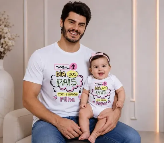 Kit Personalizado Pai e Filho (a) Camiseta Adulto + Body Infantil