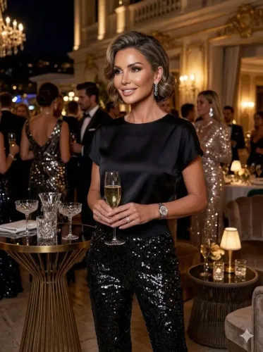 Calça preta paetês luxo M/G