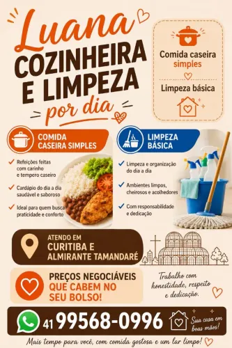 Olá, Me chamo Luana e Ofereço meus serviços como diaria. Valor negociável.: *