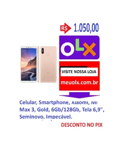 Celular Smartphone Xiaomi Mi Max 3 Gold 6Gb 128Gb Tela 69" Seminovo.