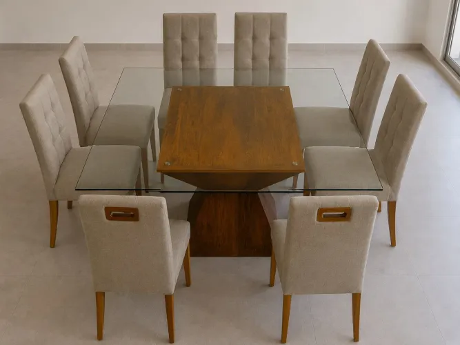 Mesa de jantar 1,40x1,40m com 8 cadeiras