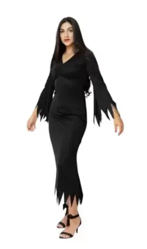 Fantasia Mortícia Addams Halloween Carnaval Feminino Adulto