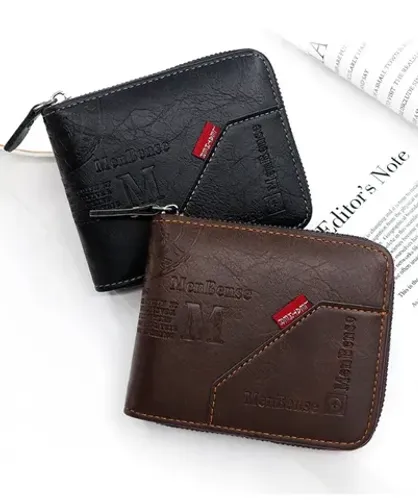 Carteira masculina de couro com zíper, porta cartao e moedas