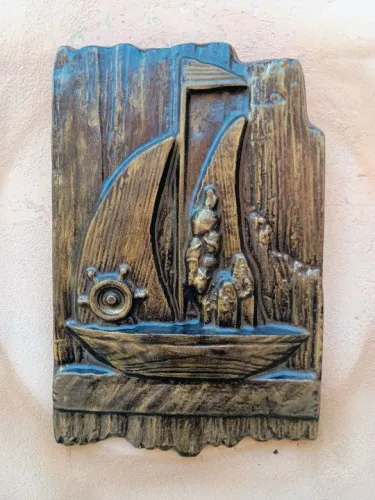 Quadro Decorativo Barco pescador em gesso 3d 