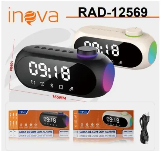 CAIXA DE SOM BLUETOOTH 5W RADIO RELOGIO DESPERTADOR INOVA RAD-12569 UNIDADE