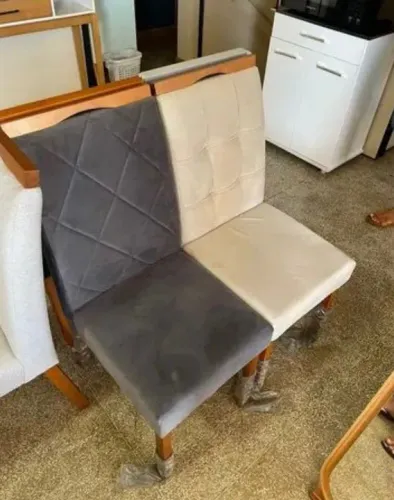 cadeira em madeira [tecido veludo e linho]