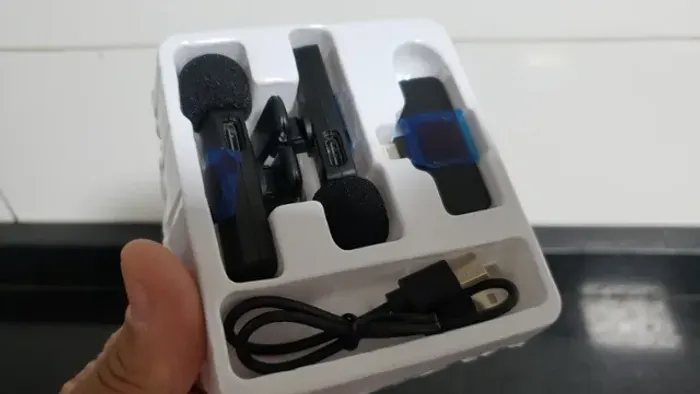 Microfone Lapela recarregável 2 microfones IOS Iphone