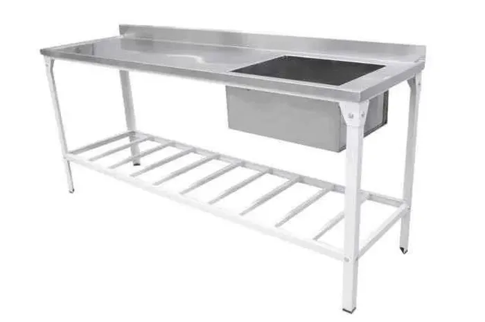 Mesa inox 1,90 X 0,55 M tampo inox com cuba e estrutura pintada pronta entrega - Marcos