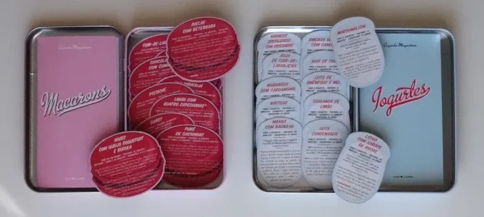 Cozinha magnética - latas em formato de geladeira com receitas culinárias - estado de novo