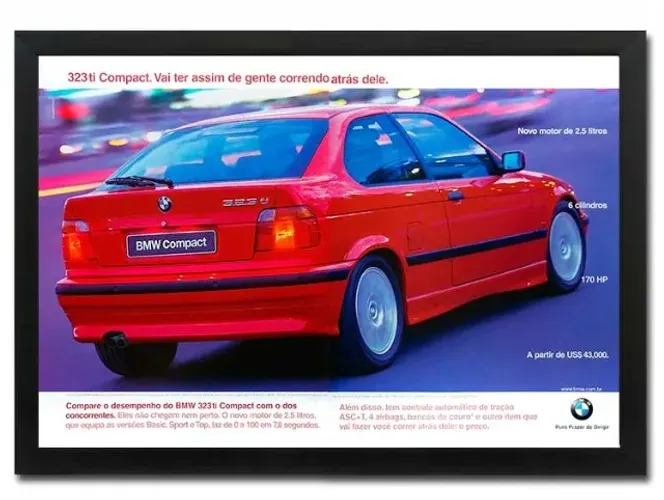 BMW Série 3 E36 Sedã, Touring e Compact, 323Ti, 325i, 328i, Quadro com propaganda original