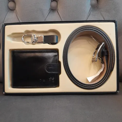Kit Masculino: Carteira, Cinto e Chaveiro Elegante