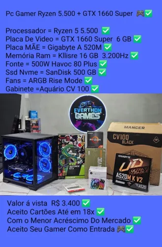 Pc Ryzen 5.500 + GTX 1660 Super