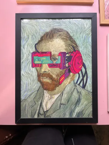 Quadro pop art Van Gogh Cyberpunk com moldura e vidro (35×47 cm)