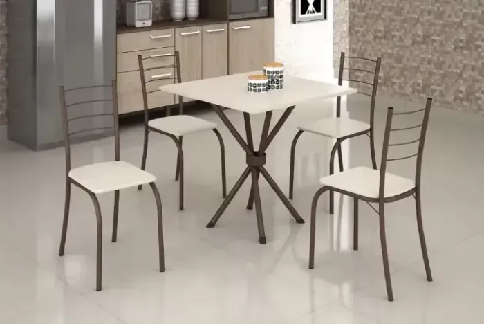 Mesa 4 Cadeiras Rio Quadrada Marrom Madeira MDP 68x68 Off White Requi