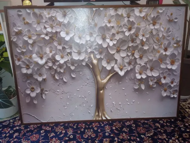 Quadro Decorativo Árvore com Flores em Relevo