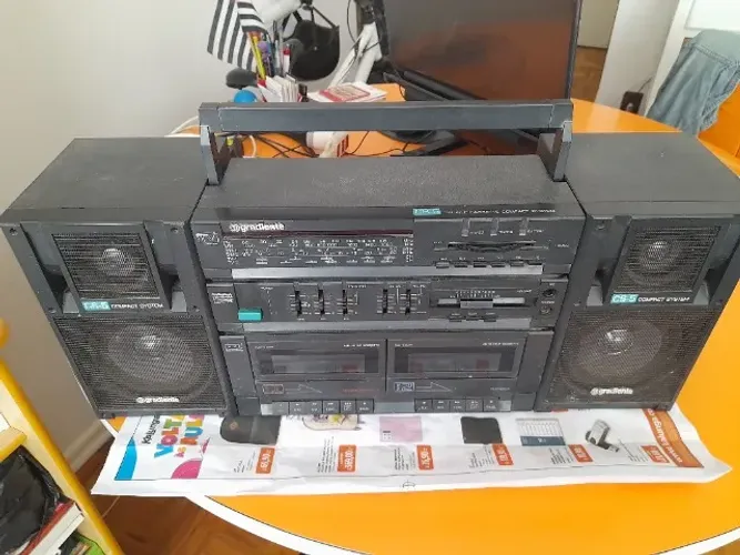 Mini System Gradiente Cs-5 Double Cassette, precisa de Manutenção, Preto, 45 W, o Rádio fu