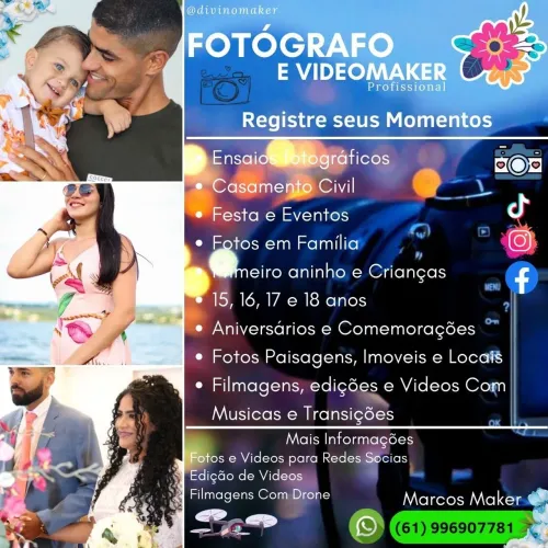 Fotógrafo com Filmagem Reels para Aniversários, festa, Eventos e chá revelação