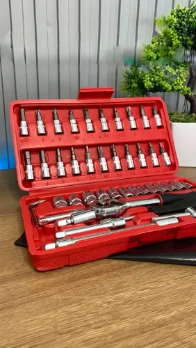 Kit ferramentas com maleta com 46 peças com jogo de chave catraca reversível
