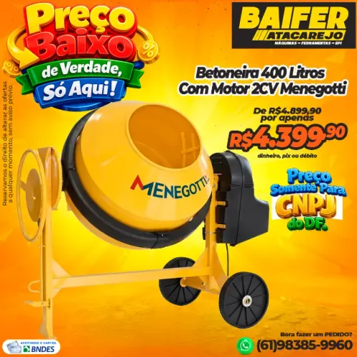 Betoneira 400 Litros Com Motor 2CV Menegotti